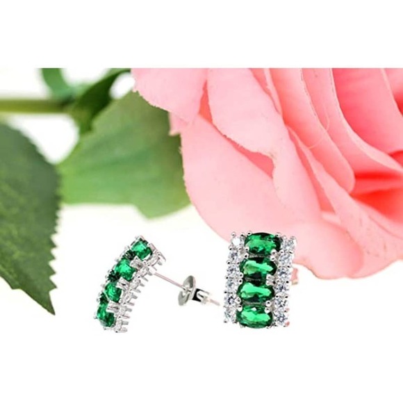 Emerald Crystal Necklace Earring Ring Set Cubic Rhinestone Necklace Ring Earring - Picture 5 of 8